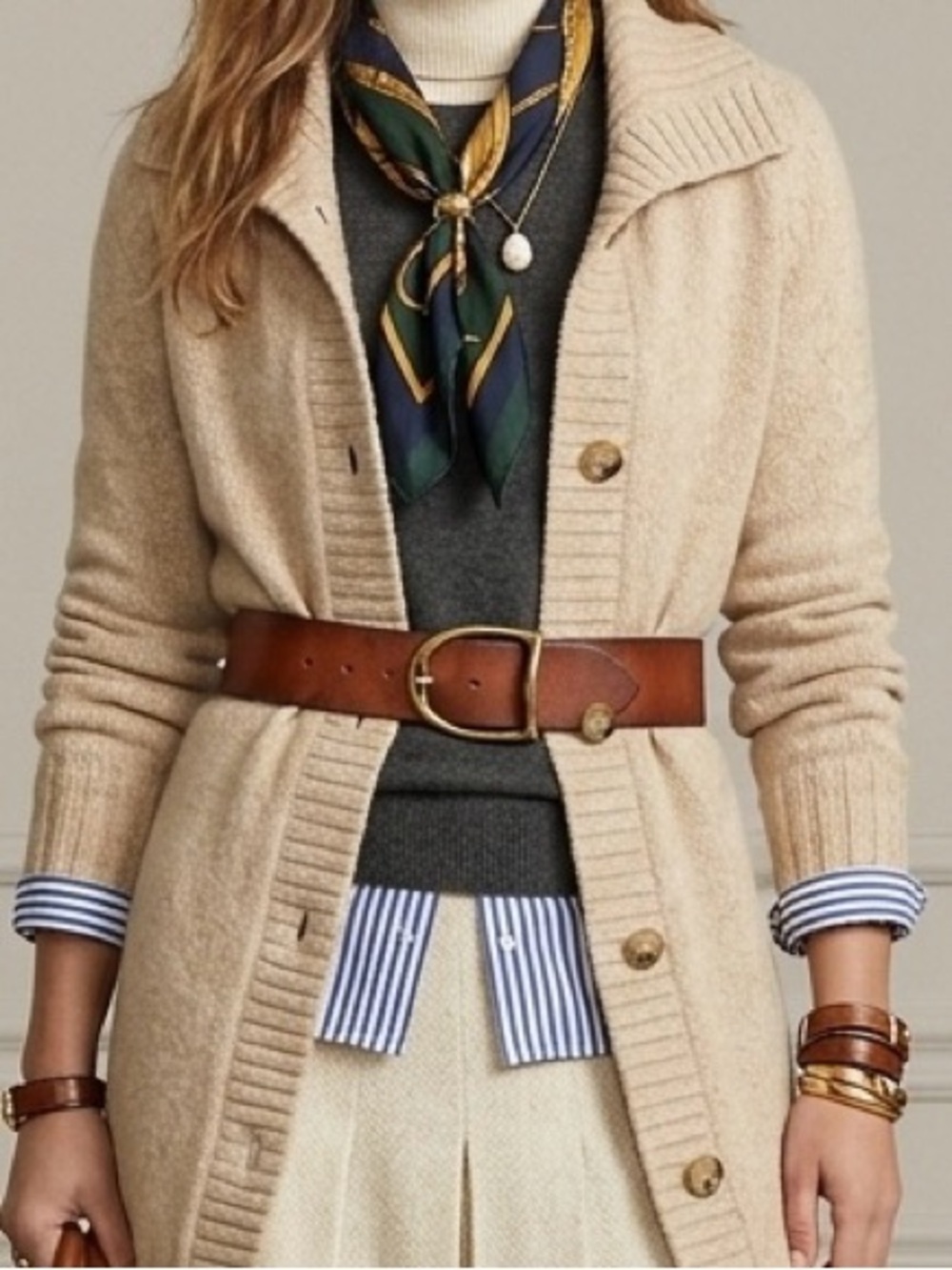 Ralph Lauren Shawl Collar Cardigan Heritage Sweater Beige Button-Front S P